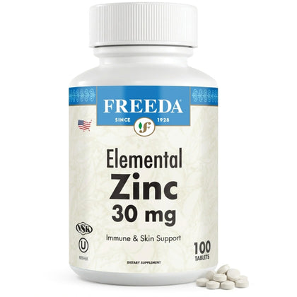 FREEDA Zinc Élementaire 30mg comprimés végétaliens, boîte de 100 unités