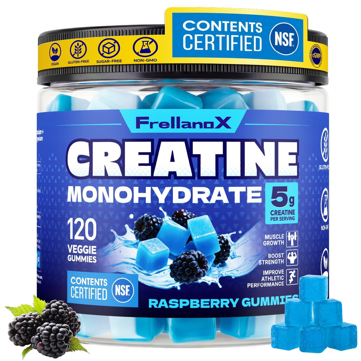 Frellanox Gummy de Créatine Monohydrate 5g framboise bleue - vue avant