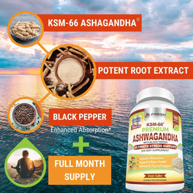 FRESH HEALTHCARE capsules d'Ashwagandha KSM-66 1200mg à l'intérieur du flacon