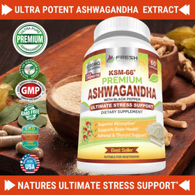 FRESH HEALTHCARE capsules d'Ashwagandha KSM-66 1200mg avec étiquette