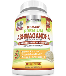 FRESH HEALTHCARE capsules d'Ashwagandha KSM-66 1200mg avec un verre d'eau