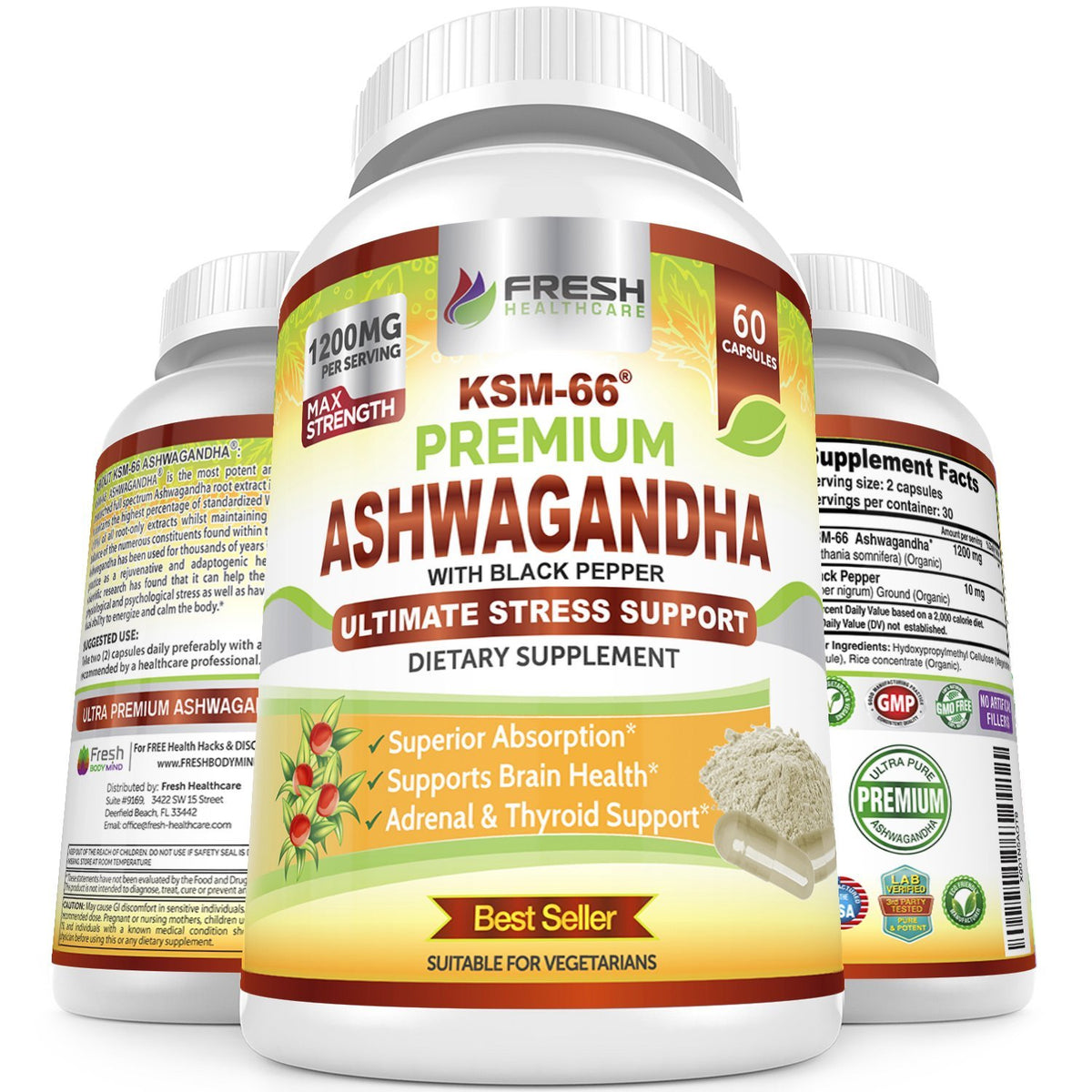FRESH HEALTHCARE capsules d'Ashwagandha KSM-66 1200mg vue de face