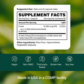 Fresh Nutrition L Methylfolate 7.5mg product with green leaves