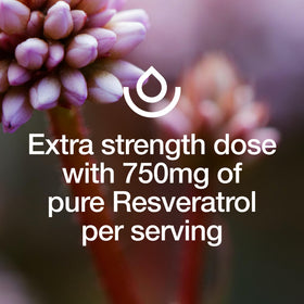 Fresh Nutrition Resvératrol 750mg sur table avec verre d'eau
