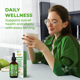 FRESHDRINKUS Soursop Bitters avec ingrédients naturels en arrière-plan