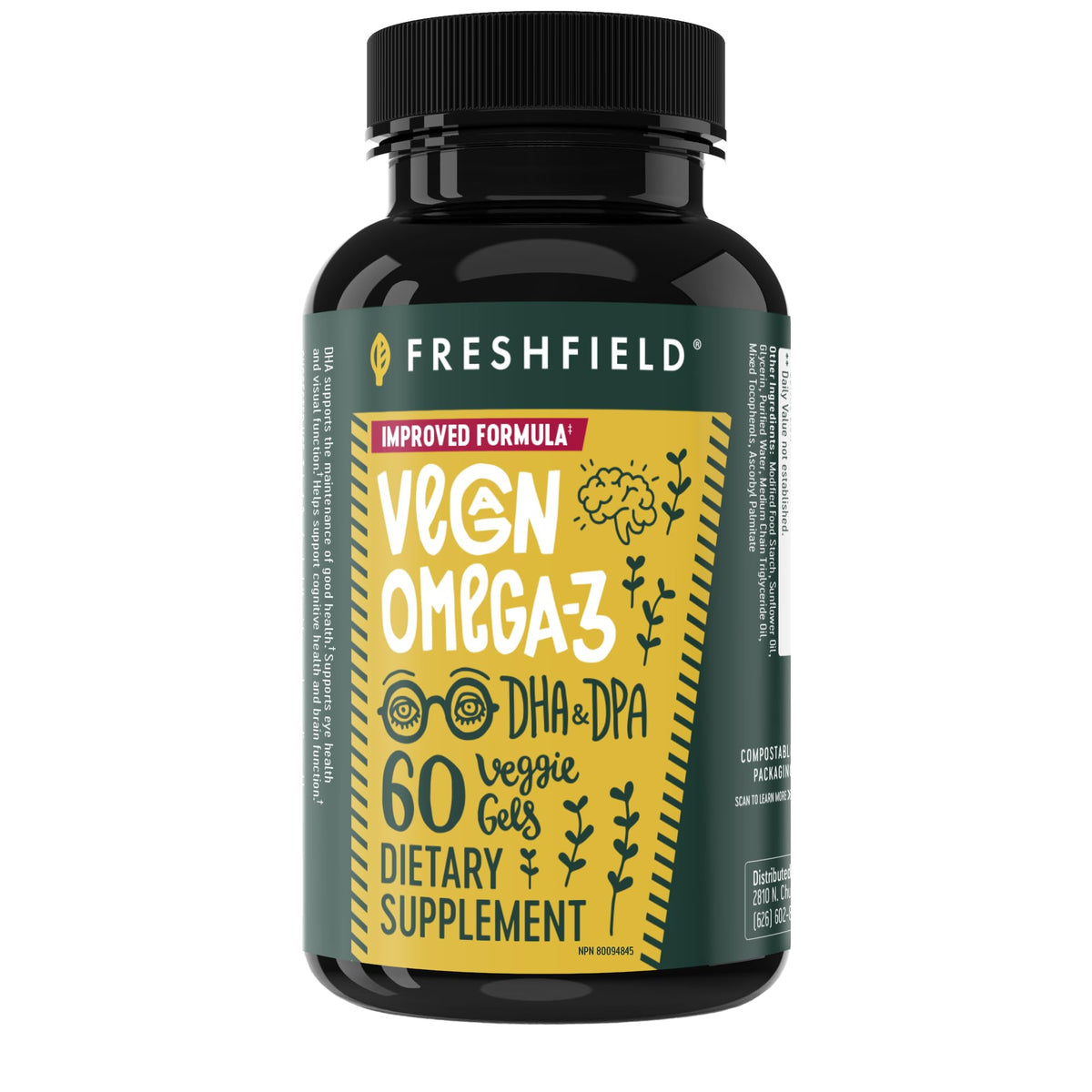 Freshfield Omega 3 Vegan Huile d'Algues face avant avec étiquette