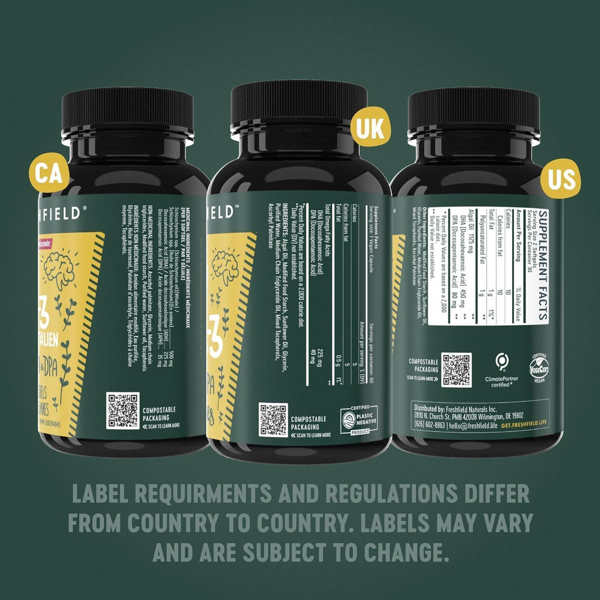 Freshfield Omega 3 Végétal 140g avec verre d'eau