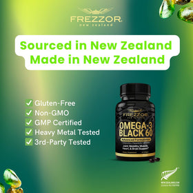 FREZZOR Omega 3 Black capsules avec un verre d'eau
