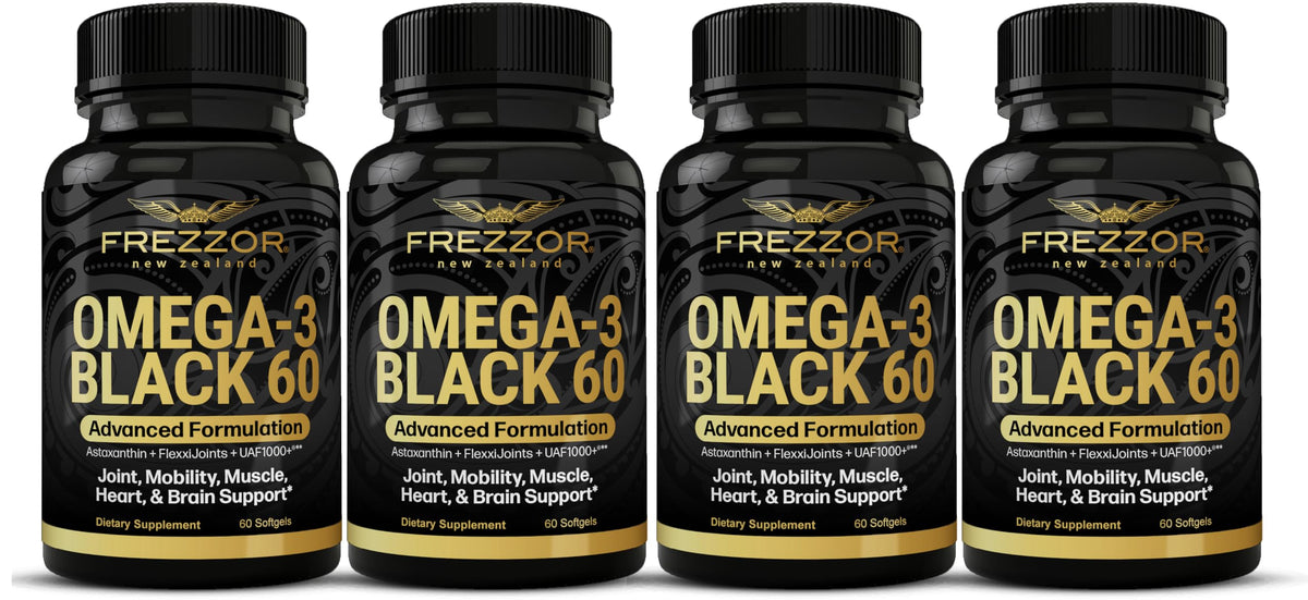 FREZZOR Omega 3 Black capsules d'huile de moules vertes, vue de face