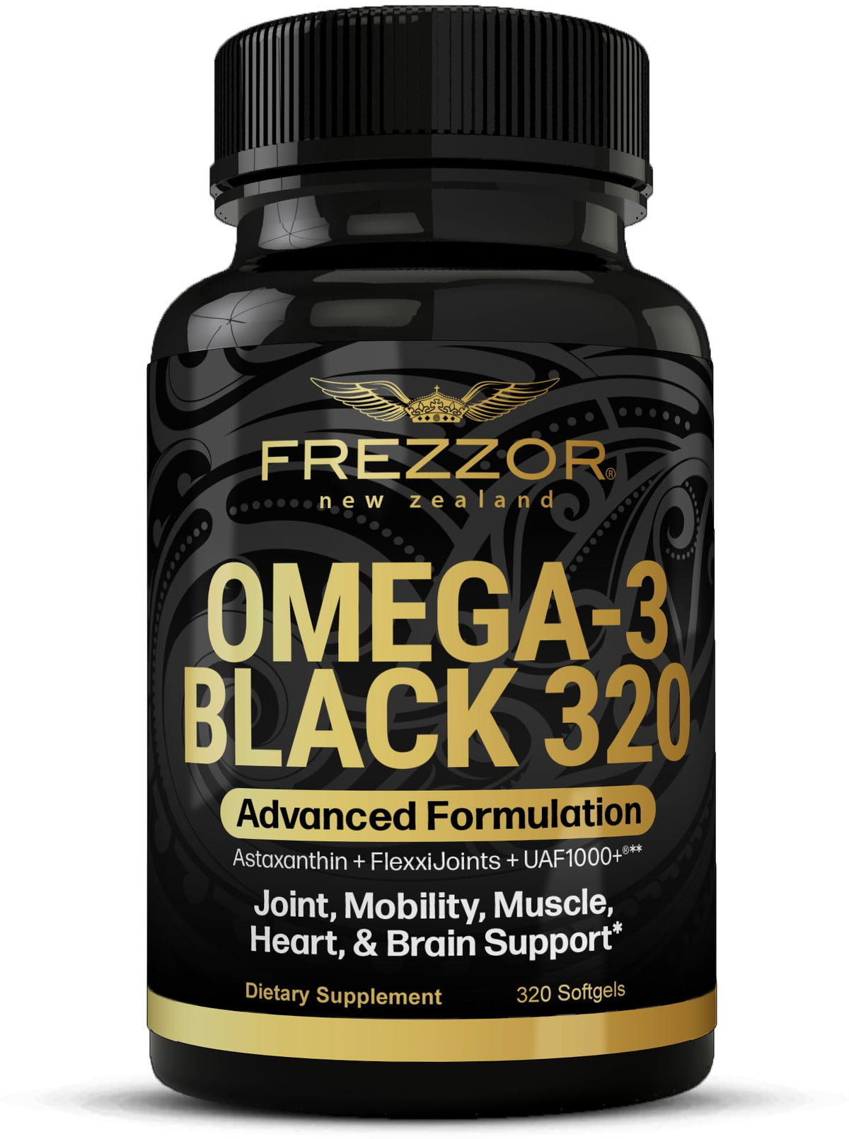 FREZZOR Omega 3 Black capsules d'huile de moules vertes, vue de face