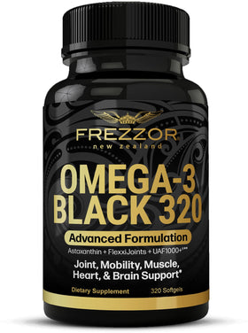 FREZZOR Omega 3 Black capsules d'huile de moules vertes, vue de face