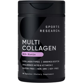 Front packaging of Sports Research Collagène Peptides with Biotine