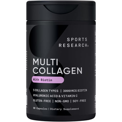 Front packaging of Sports Research Collagène Peptides with Biotine