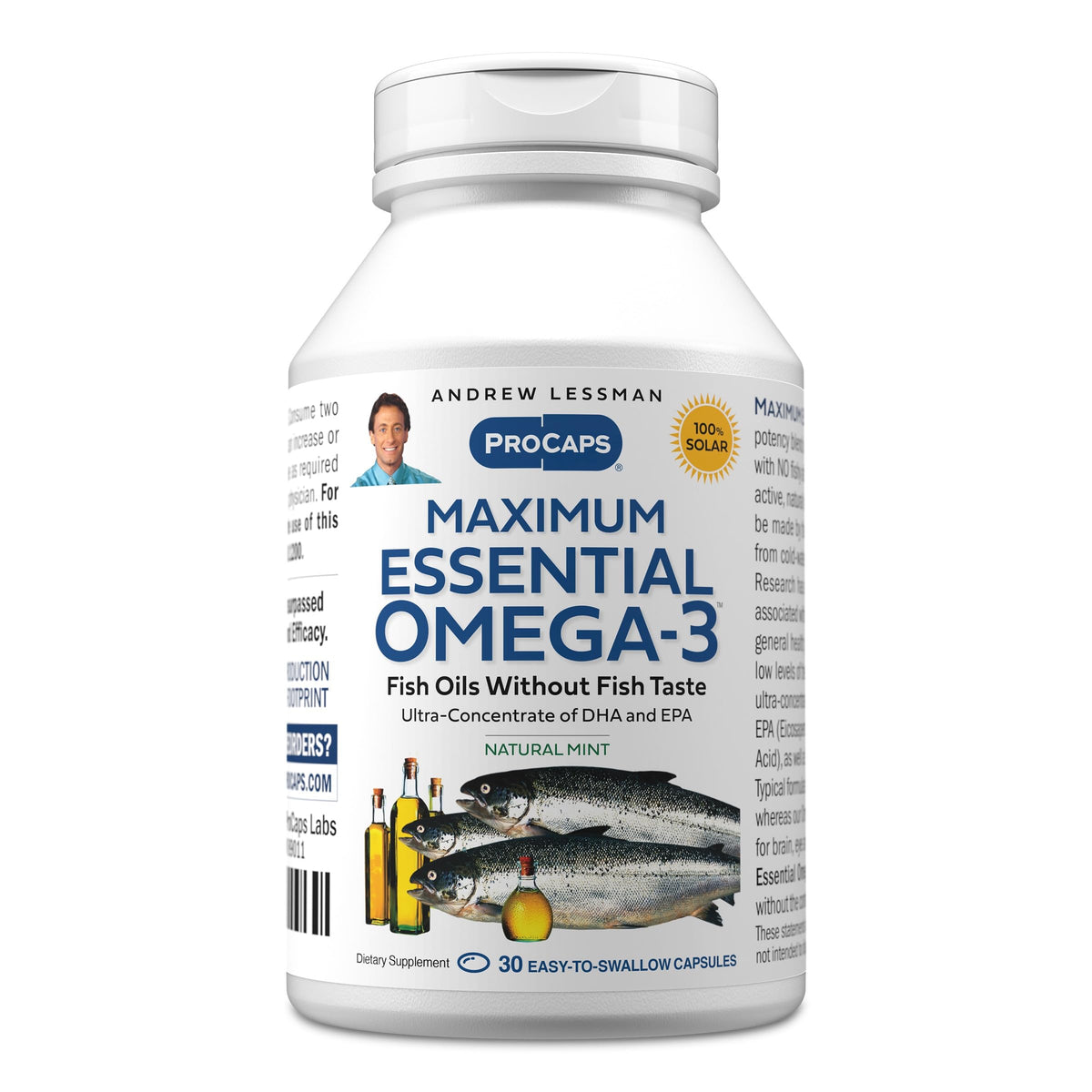 Front view of ANDREW LESSMAN Omega-3 Mint 30 softgels packaging