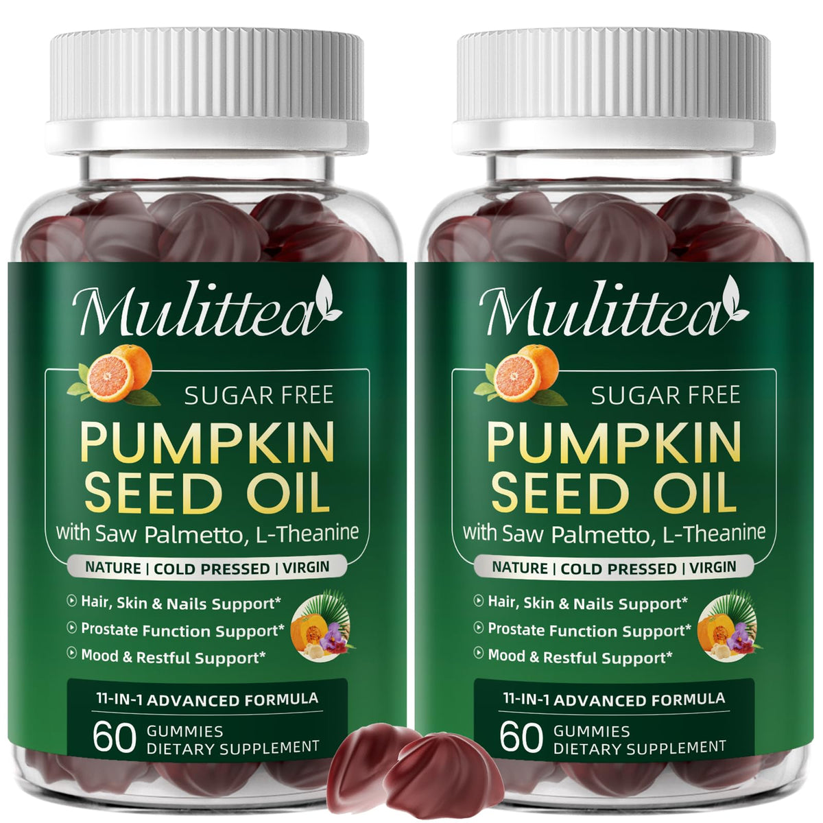 Front view of Mulittea Gummies Huile de Graines de Citrouille and Saw Palmetto 558g