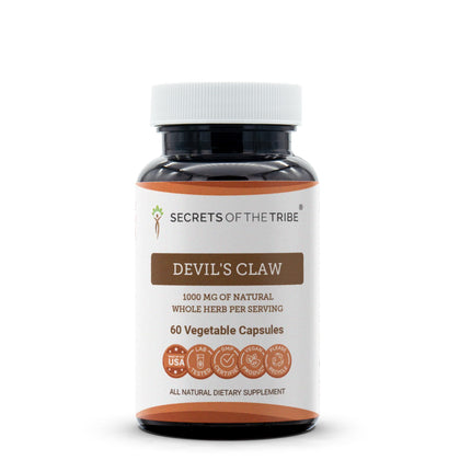 Front view of Secrets of the Tribe Devil's Claw 60 Capsules package