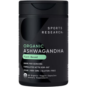 Front view of Sports Research Ashwagandha 600mg KSM-66 capsules
