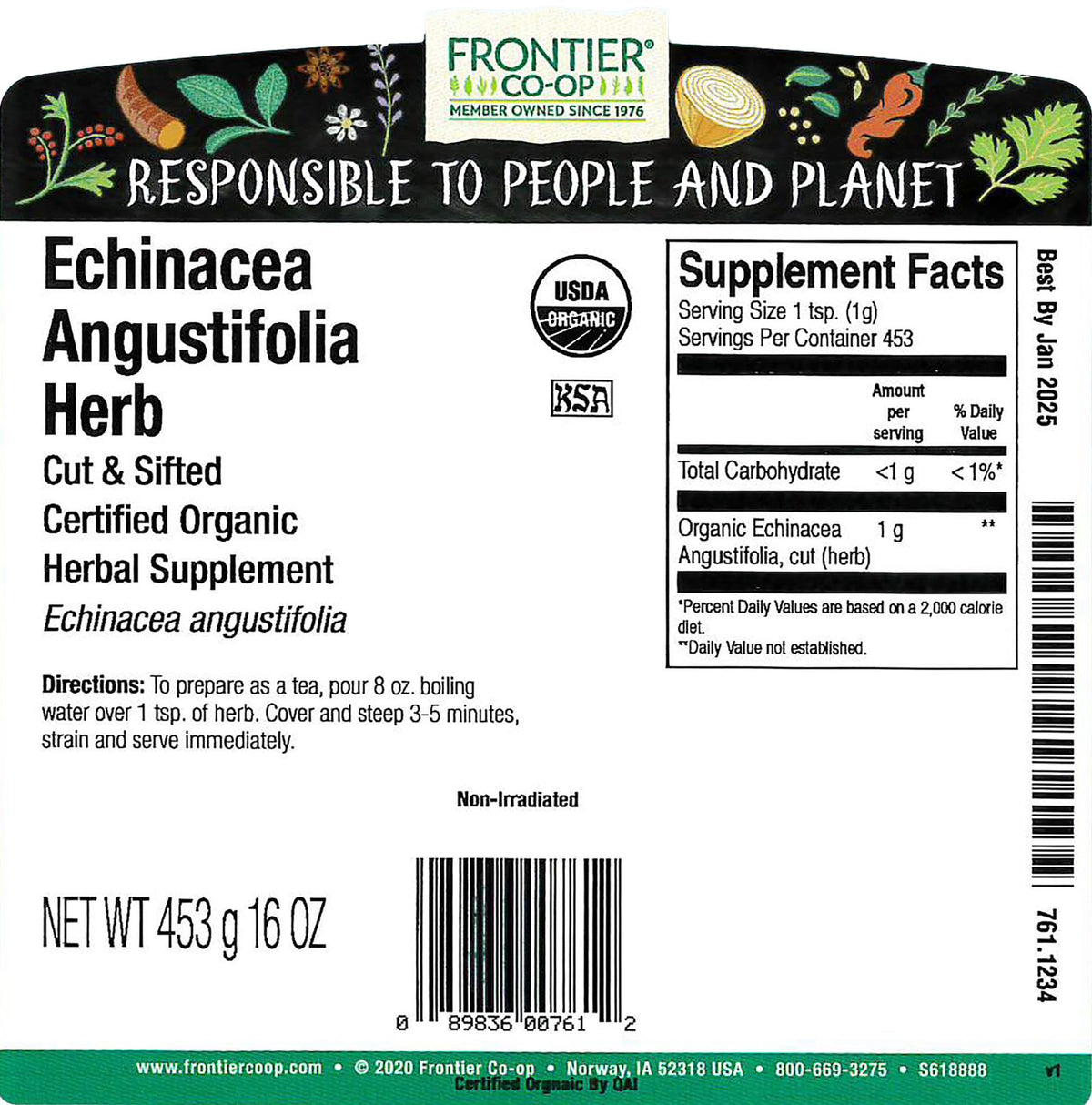 Frontier Co-op Echinacea Angustifolia herbe séchée vue de côté