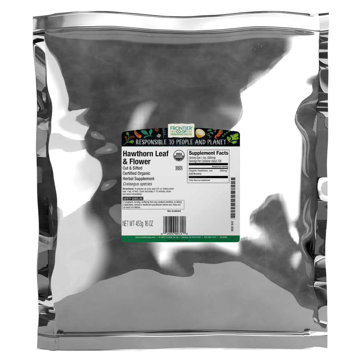 Frontier Co-op Infusion de Feuilles de Aubépine Bio 472g - vue de face