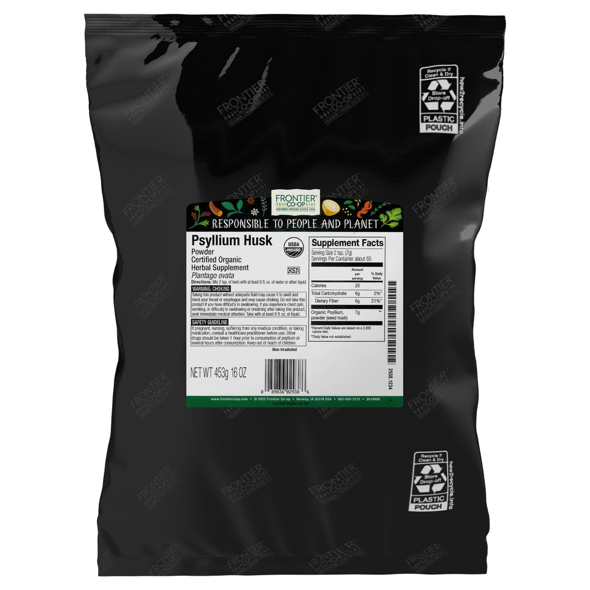 Frontier Co-op Poudre de Graines de Psyllium Bio 449g vue de face
