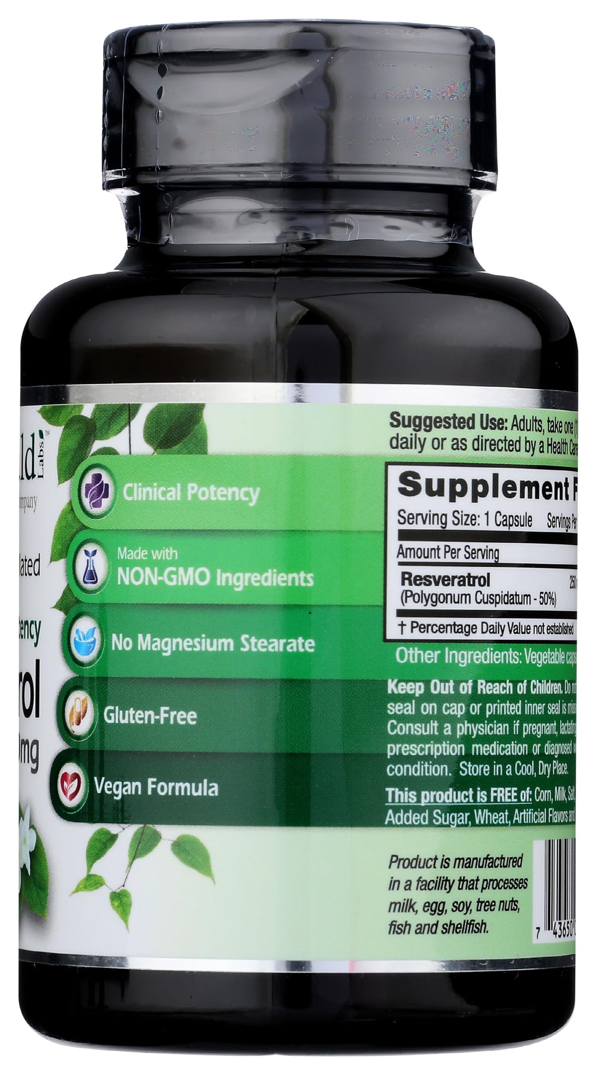Fruitrients Resveratrol, capsules végétales avec un verre d'eau