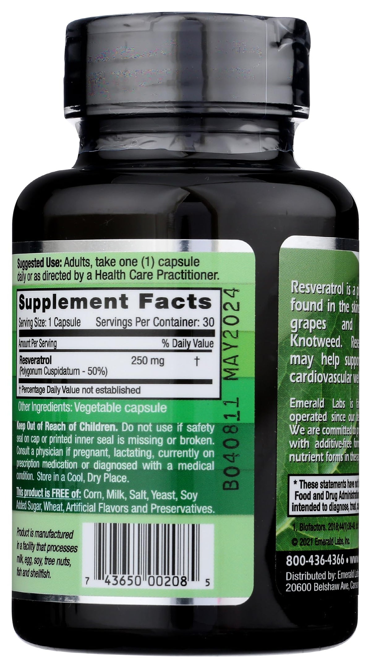 Fruitrients Resveratrol capsules végétales, vue de côté