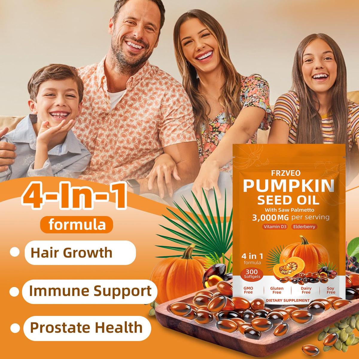 FRZVEO Huile de Graines de Citrouille 300 Capsules avec étiquette