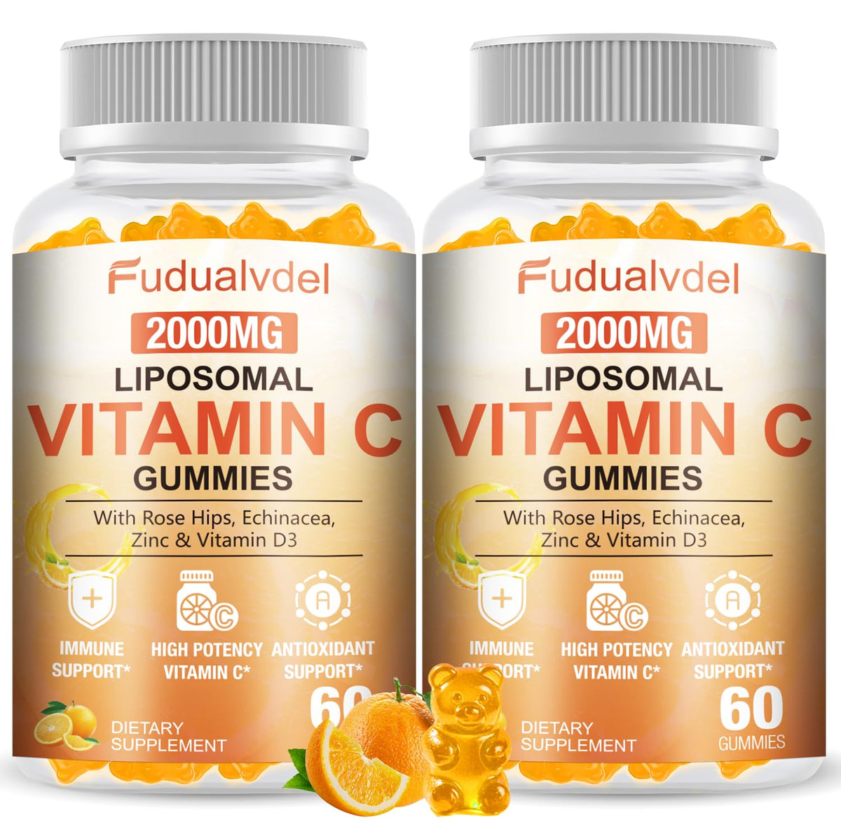 Fudualvdel Gummies de Vitamine C Liposomale 2000mg, pot de 120 gummies