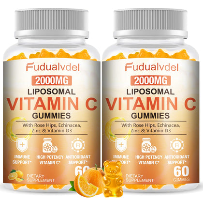 Fudualvdel Gummies de Vitamine C Liposomale 2000mg, pot de 120 gummies
