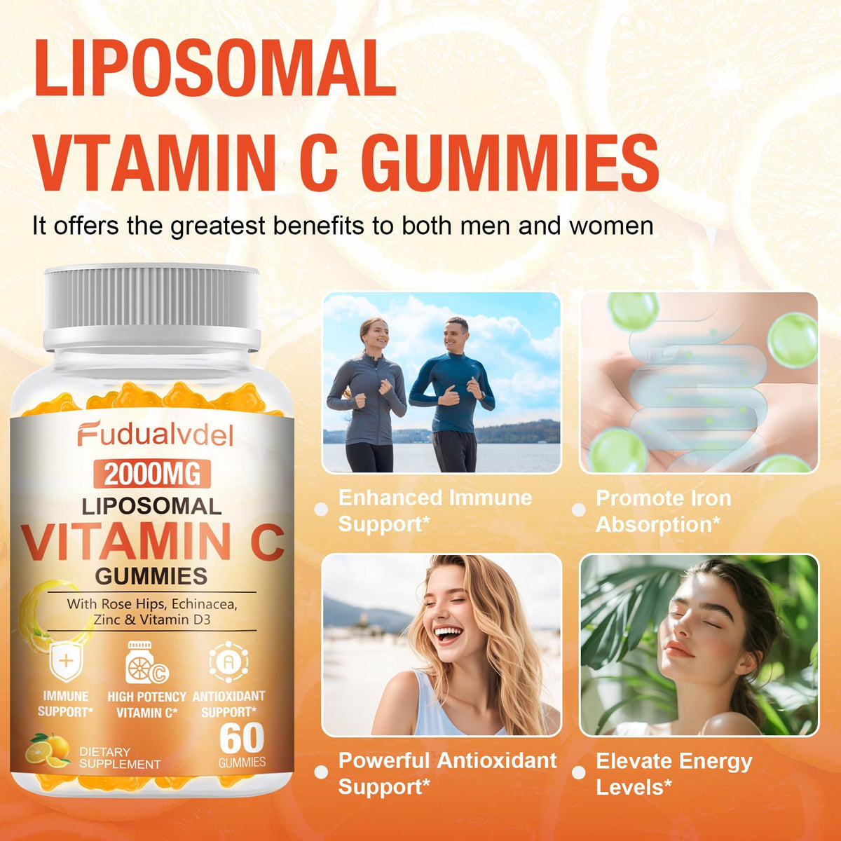 Fudualvdel Gummies de Vitamine C Liposomale, gummies sur une table en bois