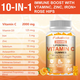 Fudualvdel Gummies de Vitamine C Liposomale, présentation du produit avec étiquette