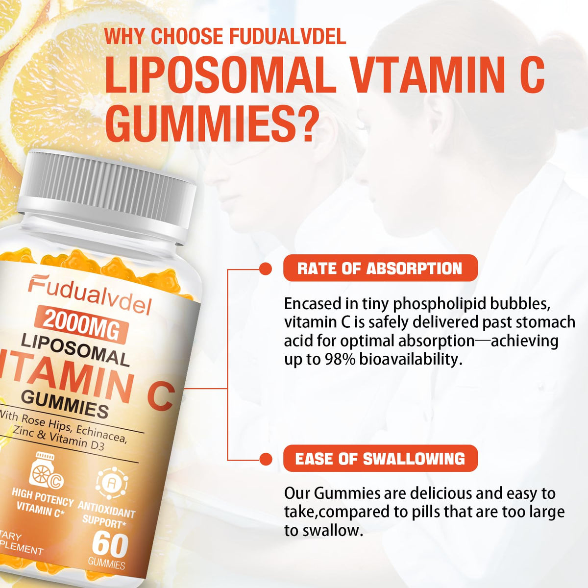 Fudualvdel Gummies de Vitamine C Liposomale, vue latérale du pot