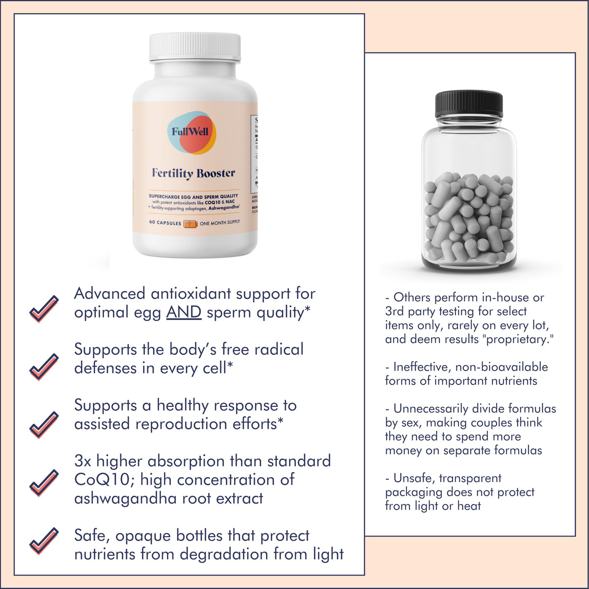 FullWell Fertility support capsules on a wooden table