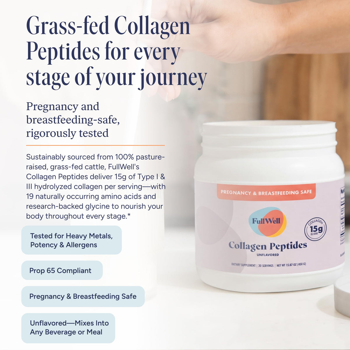 FullWell Poudre de Collagène Peptides Non Aromatisée 549 g avec cuillère