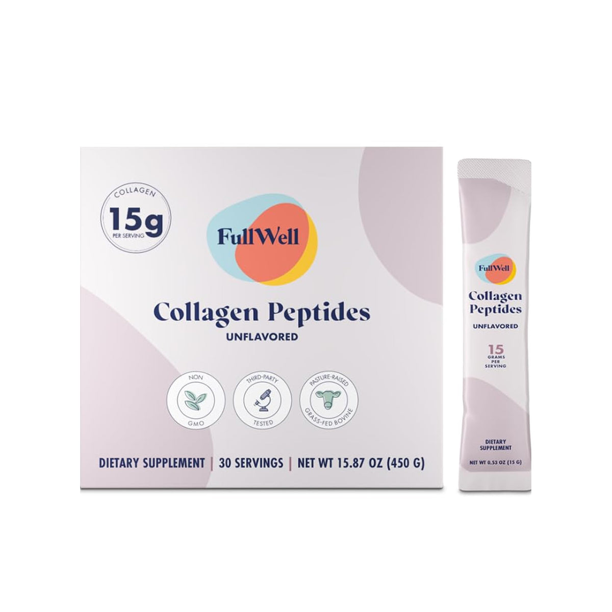 FullWell Poudre de Collagène Peptides Non Aromatisée Stick Pack de 30