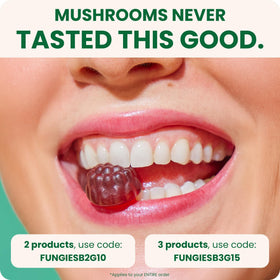Fungies Gummies de Champignon Lion's Mane, gummies sur une assiette