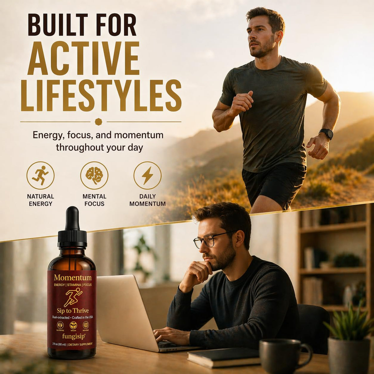 FUNGISIP Tincture Cordyceps et Lion's Mane 2 oz avec café