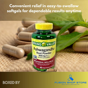 FUSION SHOP STORE Ashwagandha 500mg capsules ouverte avec contenu