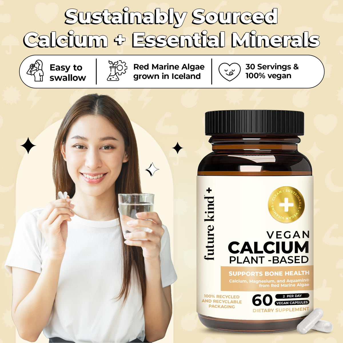 Future Kind complément alimentaire calcium 60 capsules avec algues rouges