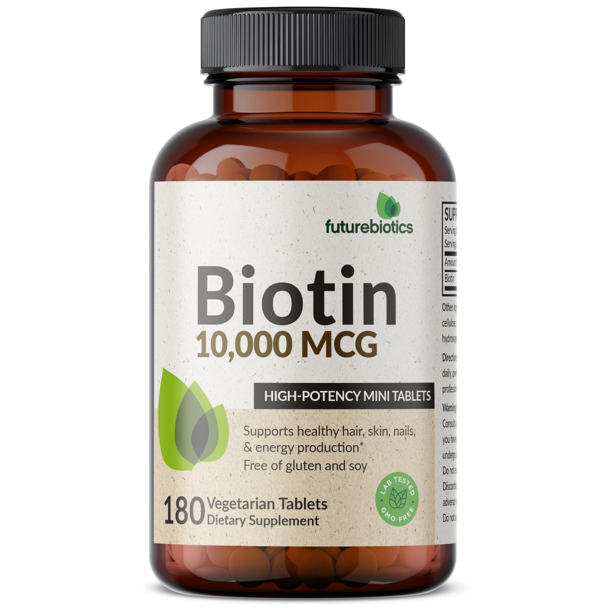 Futurebiotics Biotine 10 000 mcg comprimés avec un verre d'eau