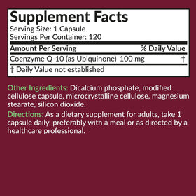 Futurebiotics CoQ10 100 MG capsules avec ingrédients en arrière-plan