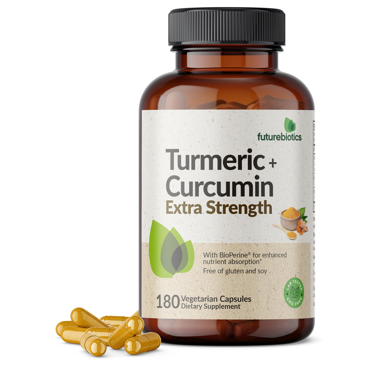 Futurebiotics Curcuma + Curcumine 180 capsules végétales vue de face