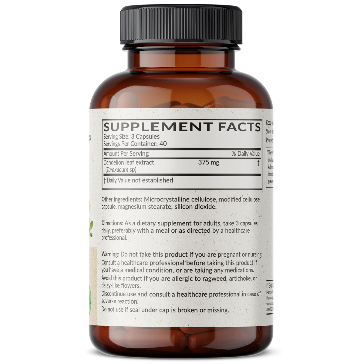 Futurebiotics Extrait de Pissenlit 120 Capsules Végétariennes - Détails de l'emballage