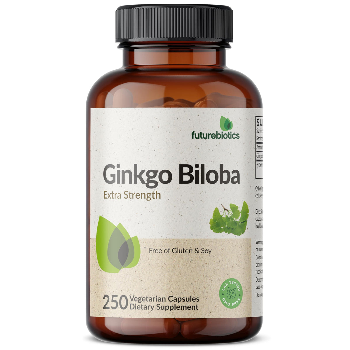 Futurebiotics Ginkgo Biloba avec des ingrédients naturels en arrière-plan