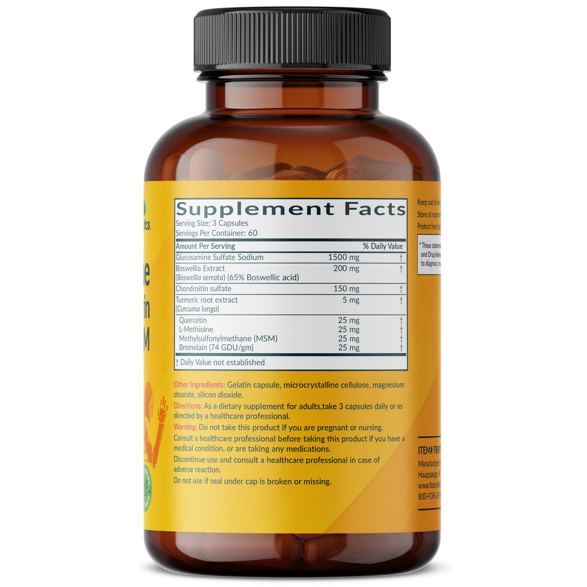 Futurebiotics Glucosamine Chondroitin 180 capsules vue arrière