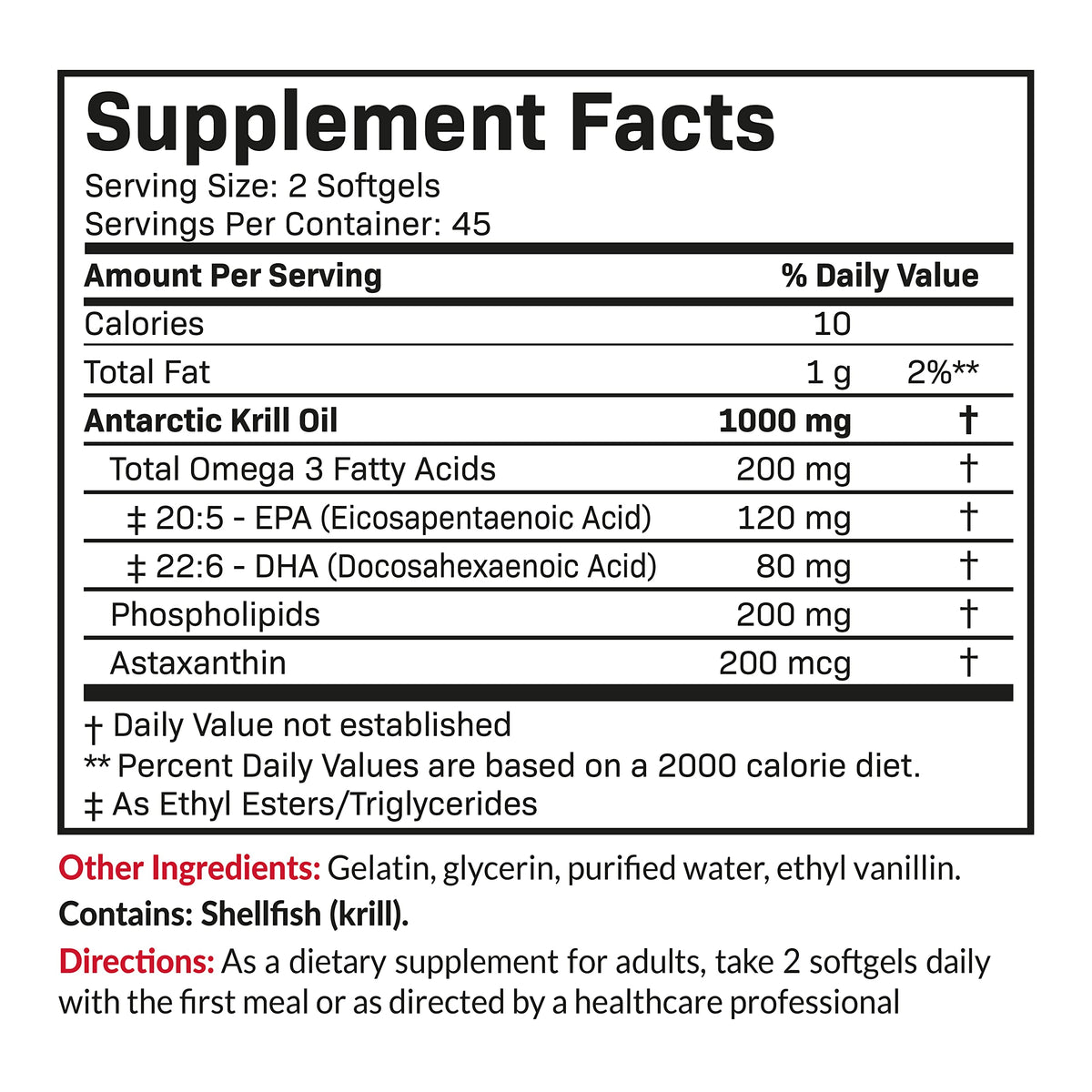 Futurebiotics Huile de Krill Antarctique 1000 mg détails des ingrédients