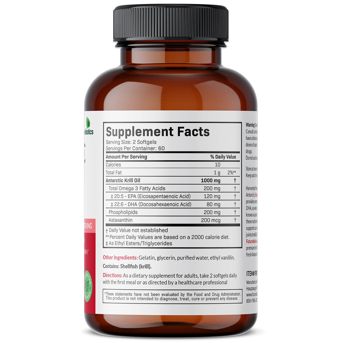 Futurebiotics huile de krill antarctique 1000 mg gélules arrière