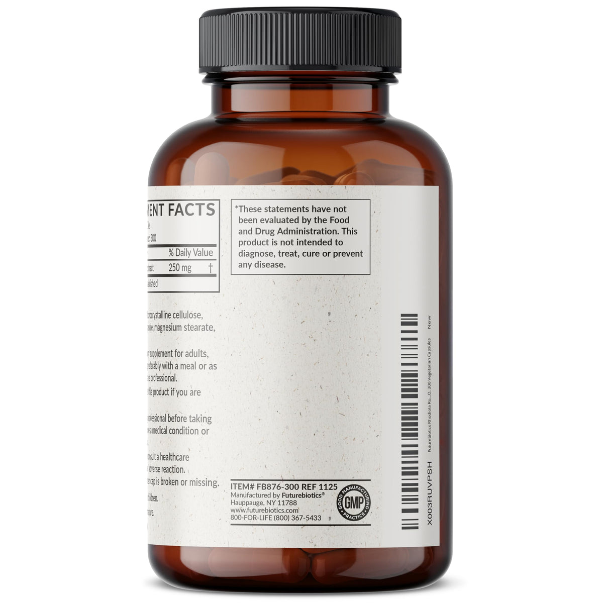 Futurebiotics Rhodiola Rosea capsules sur fond blanc