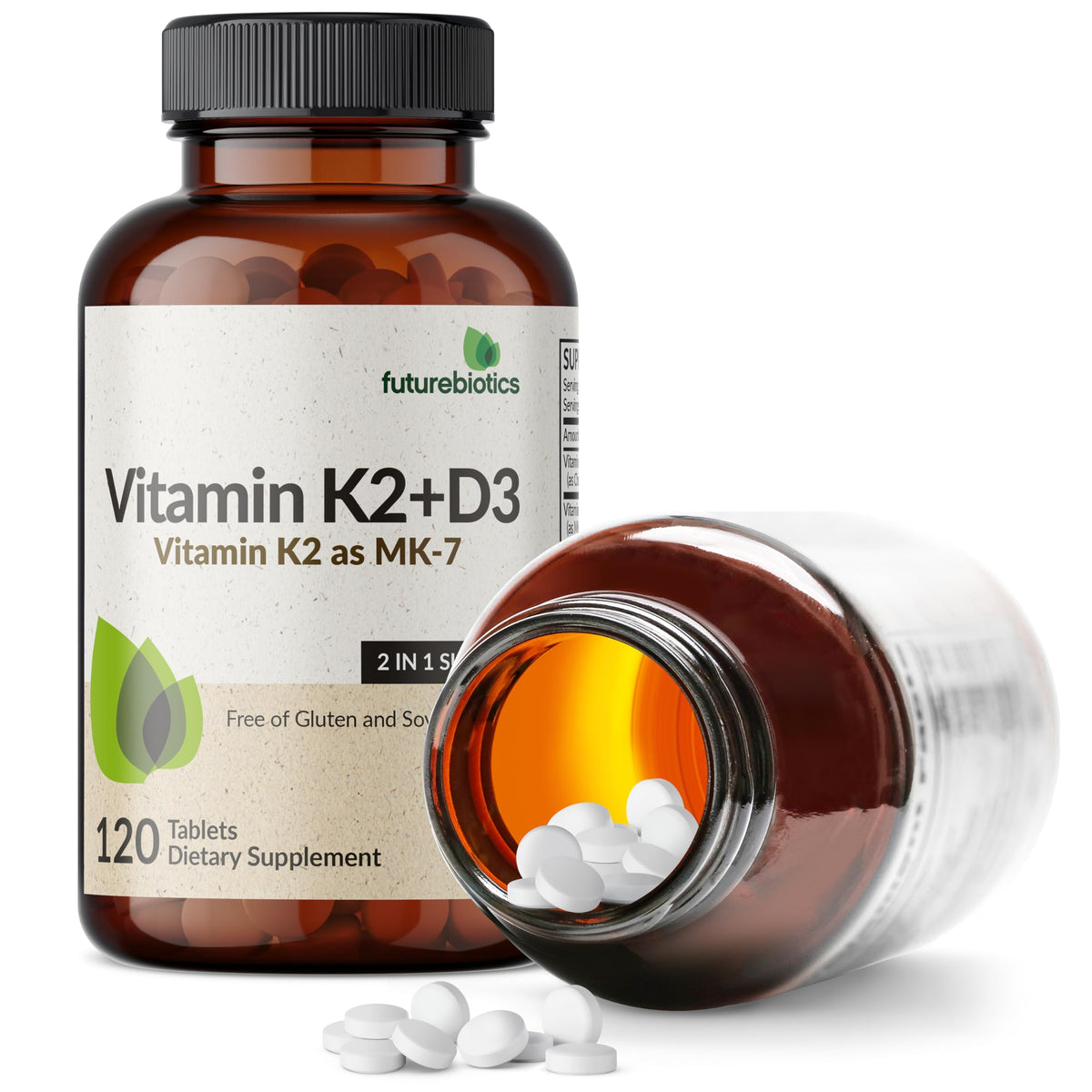 Futurebiotics Vitamine K2 MK-7 et D3 5000 UI, étiquette avec ingrédients