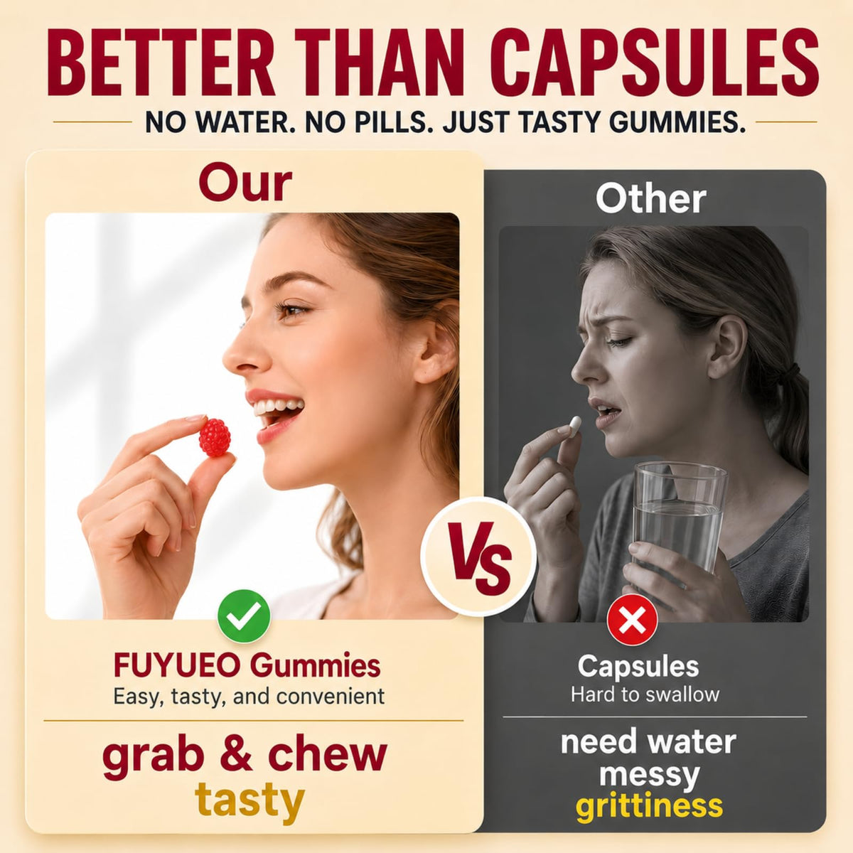 FUYUEO Gummies de Magnésium Glycinate avec une main tenant un gummy